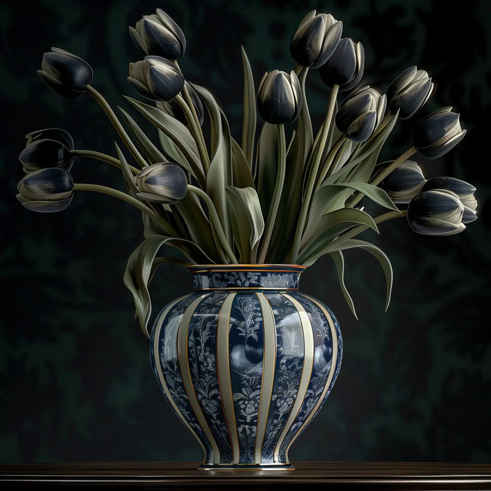 Zwarte tulpen op vaas