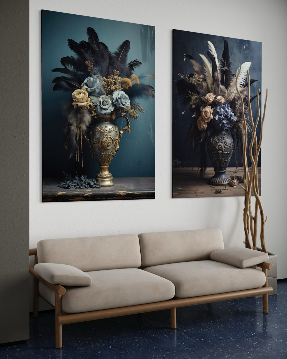 Flowers & Feathers Duo (x2) plexiglas schilderij » XCLUSSO