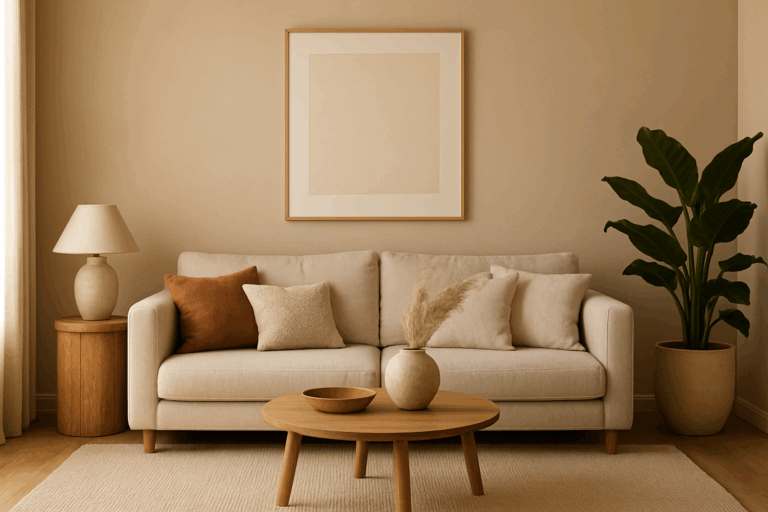 zandkleur muur woonkamer