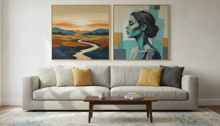 Stijlvolle combinaties met twee kunstwerken boven de bank 2 schilderijen boven bank