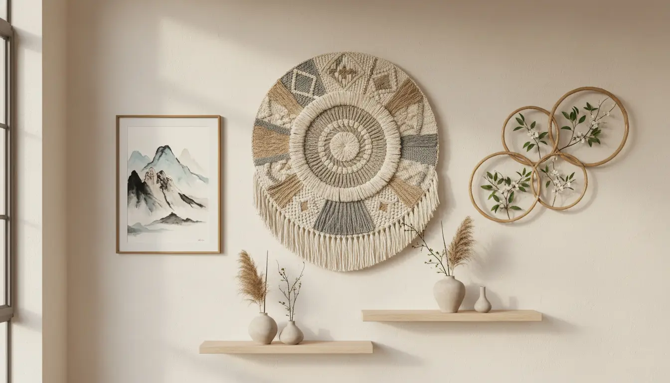 Rustige muren met wandkunst in Japandi-stijl japandi wanddecoratie